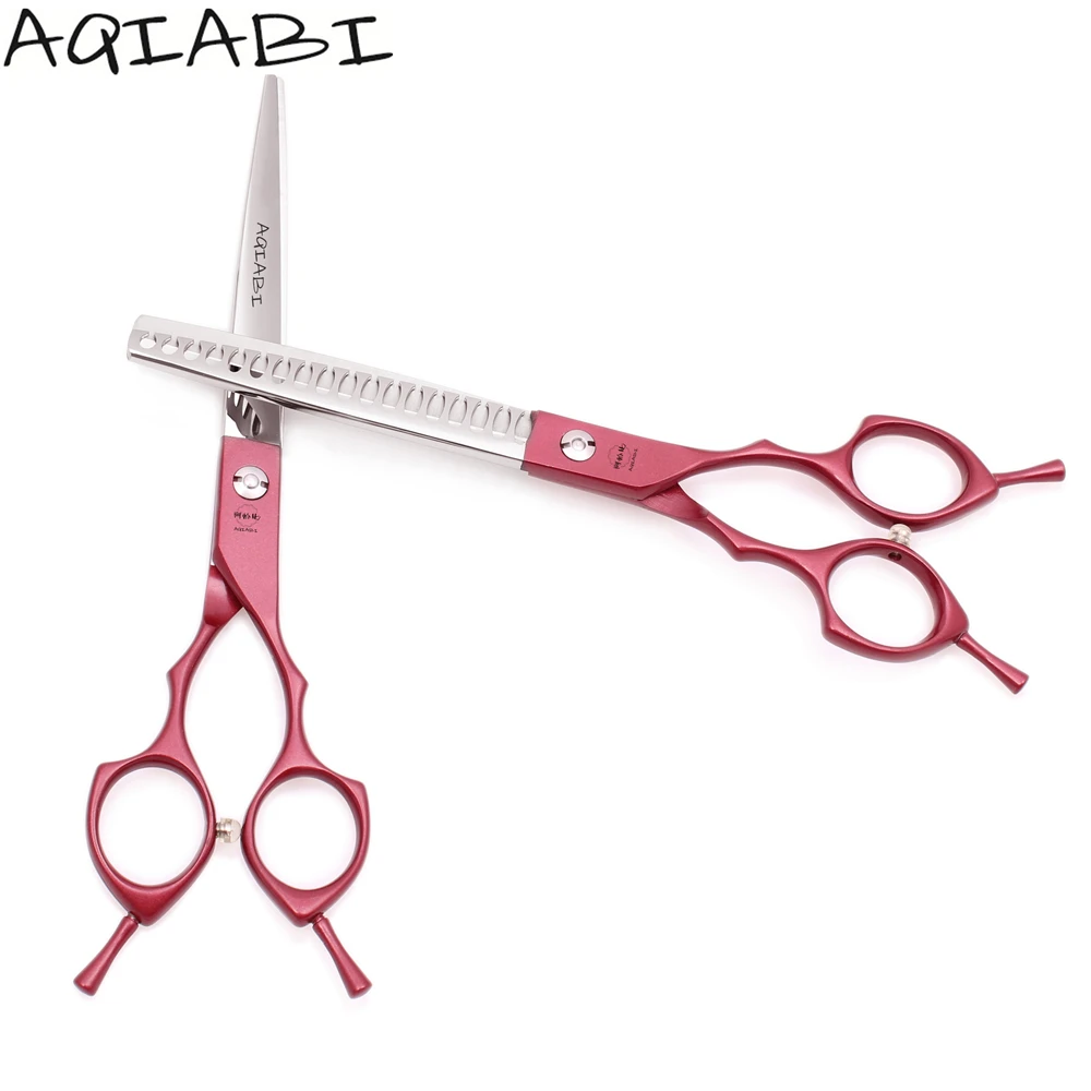 

Dog Grooming Kit 6.5" AQIABI JP 440C Dog Scissors Straight Shears Thinning Shears Pet Scissors Red A9029, Red handle