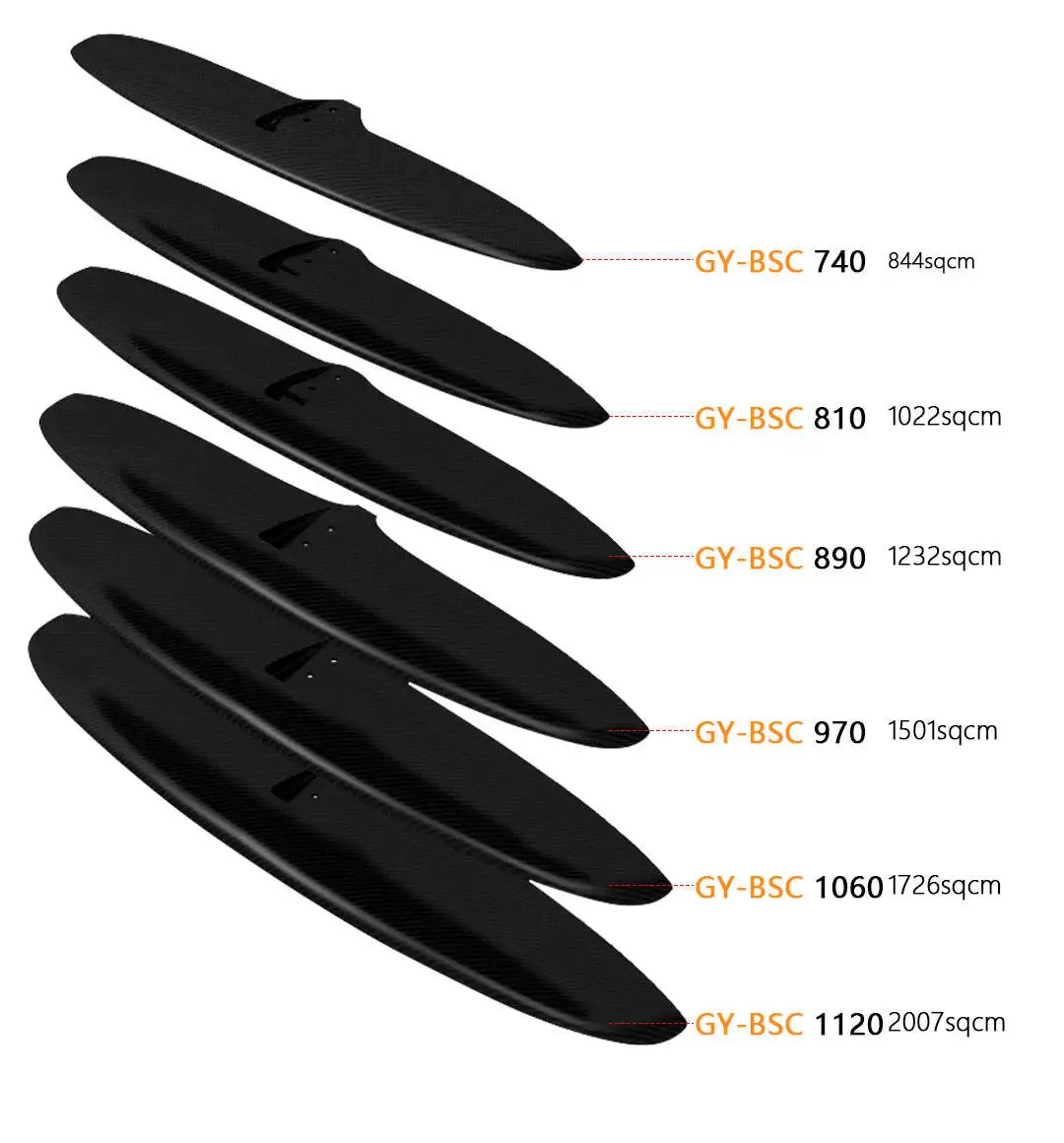 Free Design Ultra-Light Carbon Fiber Hydrofoil with Interchangeable Front Wing Surfing Large Blade GY Series for Ocean Waters
