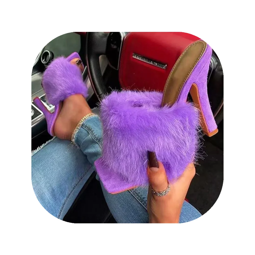 

2021 New Arrival Heels Boots Women Fur High Heel Sandals, As picture