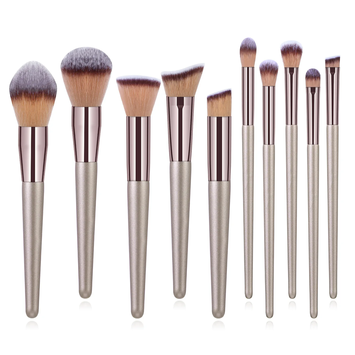 

Luxury Professional 10pcs Makeup Brushes Custom Vegan Make Up Brush Champagne Color Private Label Makeup Brush Set, Customized color