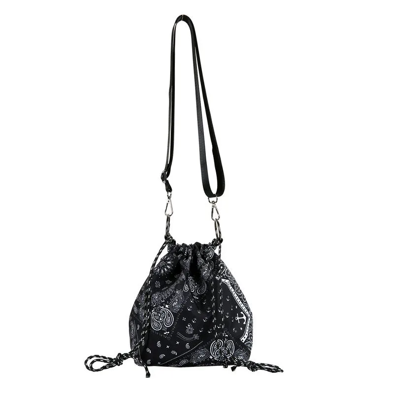 

Janhe Fashion Stylish Black Bandana Purse Print Bucket Bag Handbags With Strap, As pictures