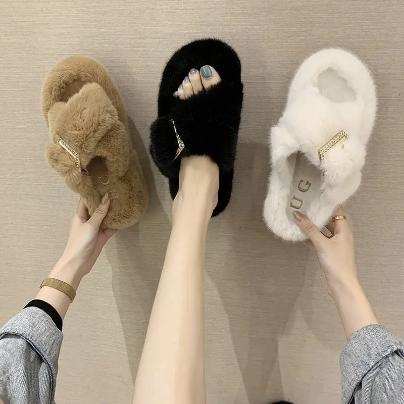 

Wholesale Breathable Plush Slippers For Young Ladies Anti-slip And Wear Resistant Flat Heeled Sandals Slippers, Black, beige, khaki