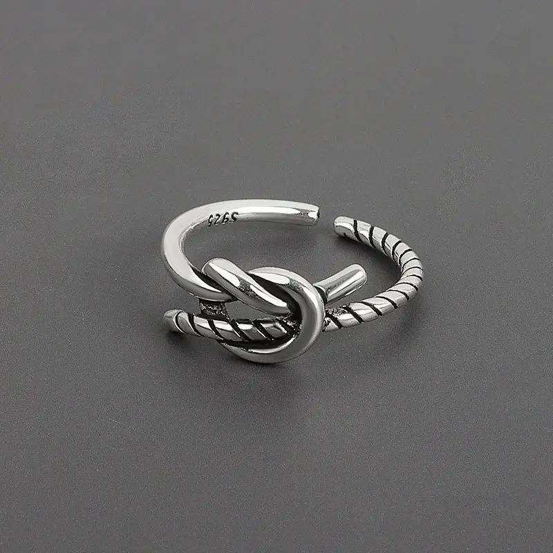 

Cool INS Hot Design S925 Stamp Knotted Open Rings Adjustable Smooth-surface Twisted Rings For Women