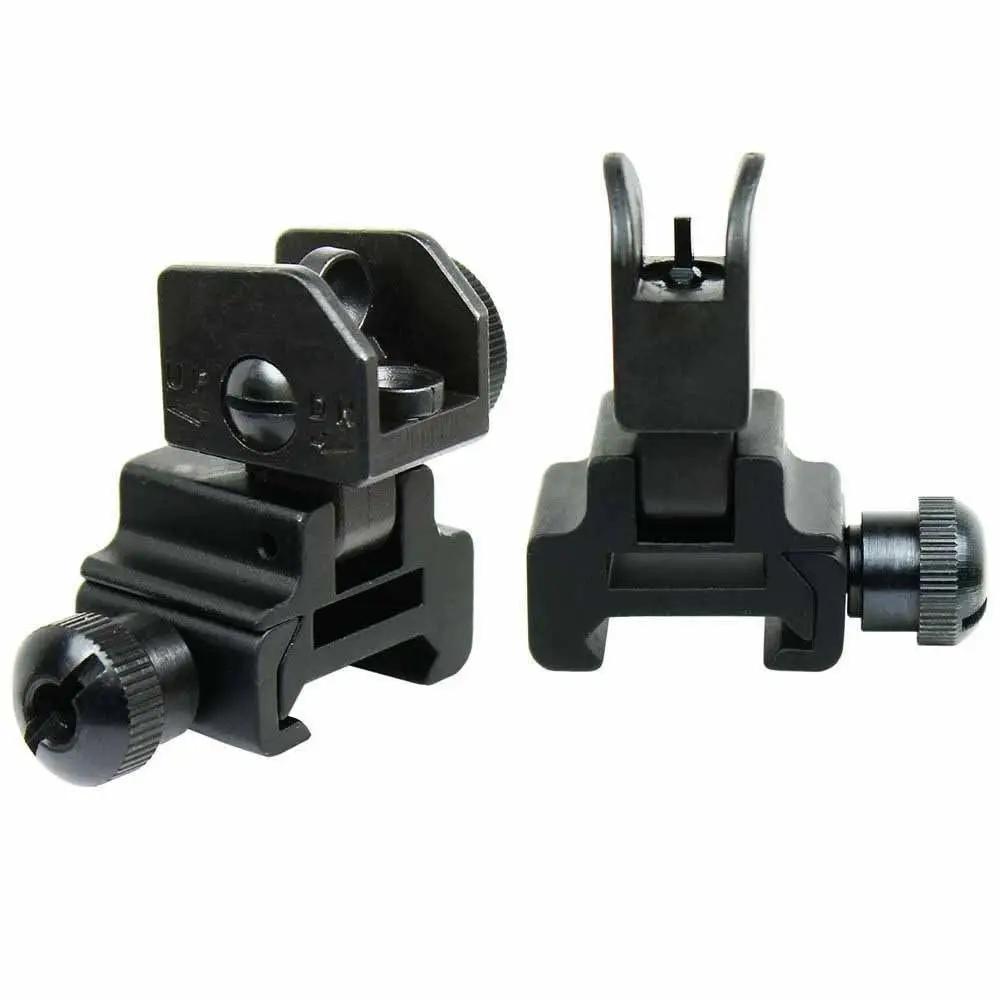 

Fyzlcion Premium Flip up Front Rear Iron Sight Set Dual Aperture Fit Picatinny Rail Black