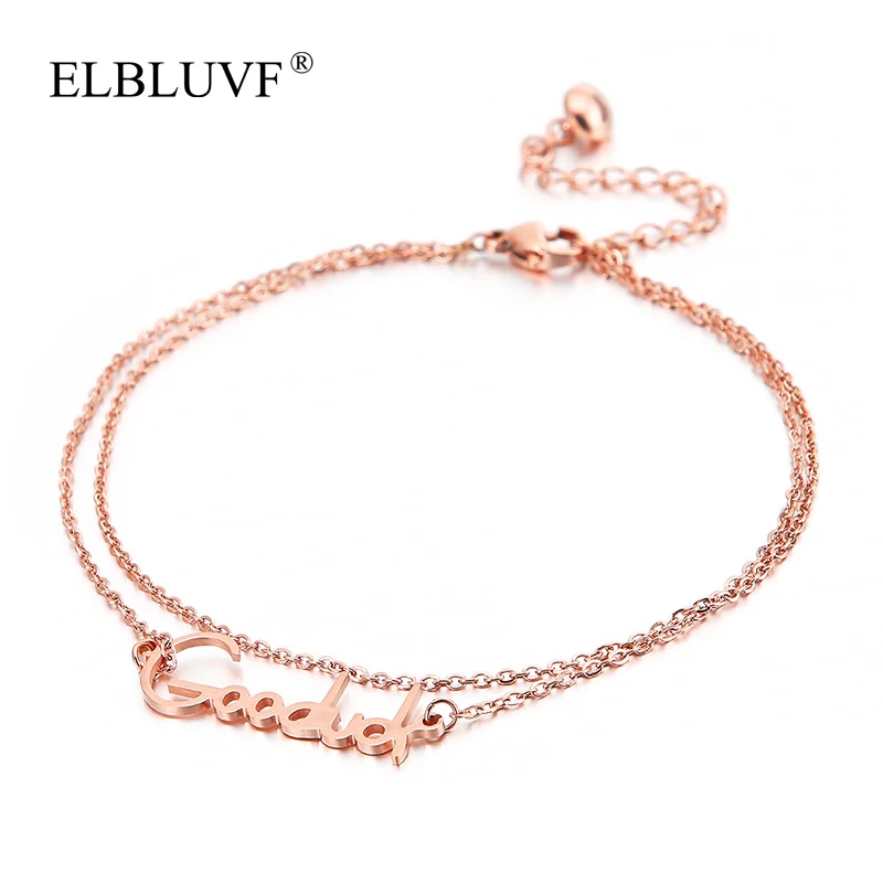 

ELBLUVF Free Shipping Stainless Steel Rose Gold Plated Goodluck Anklet Pendant Jewelry For Girls/Ladies/Women