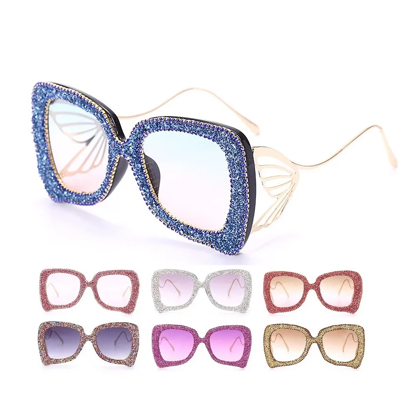 

Latest Design Women Big Frame Gradient Color UV400 PC Lens Fashion Sun Glasses Diamonds Overszied Bling Bling Luxury Sunglasses