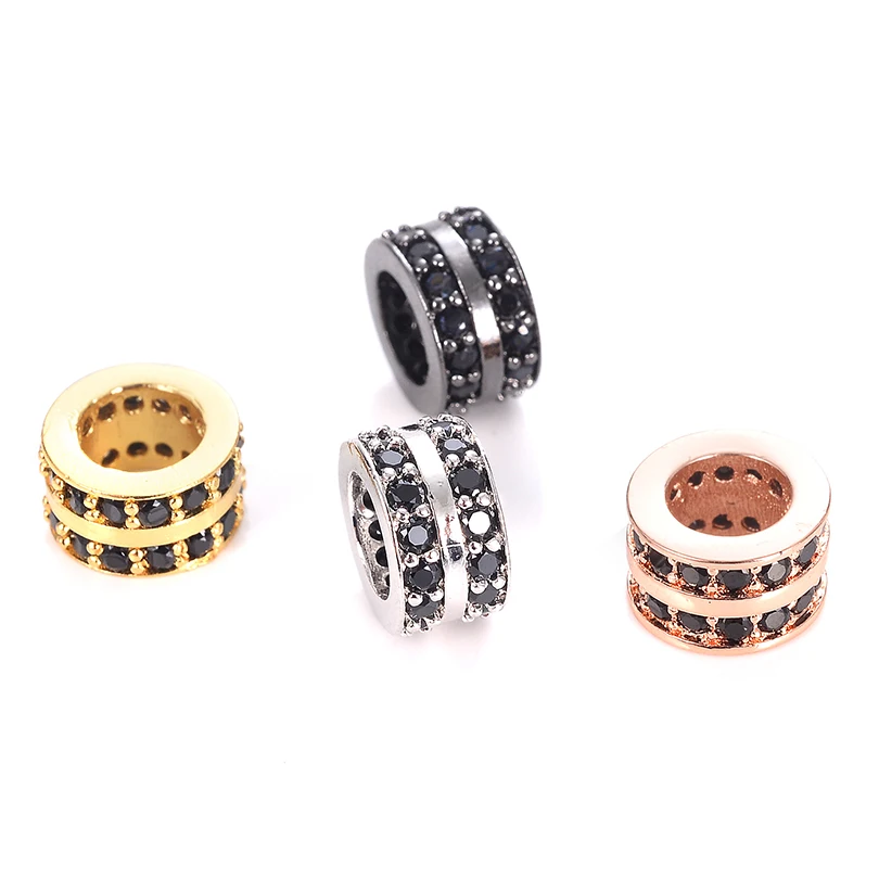 

Bracelet DIY Hndmade Micro Pave Two Rows Black CZ Copper Basic Beads for Jewelry Making Round Bead with Big Hole Spacer Beads