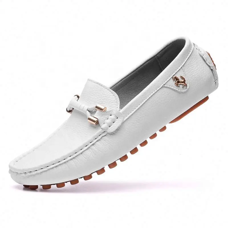 

Factory price wholesale mens flat casual driving loafers leather shoes white