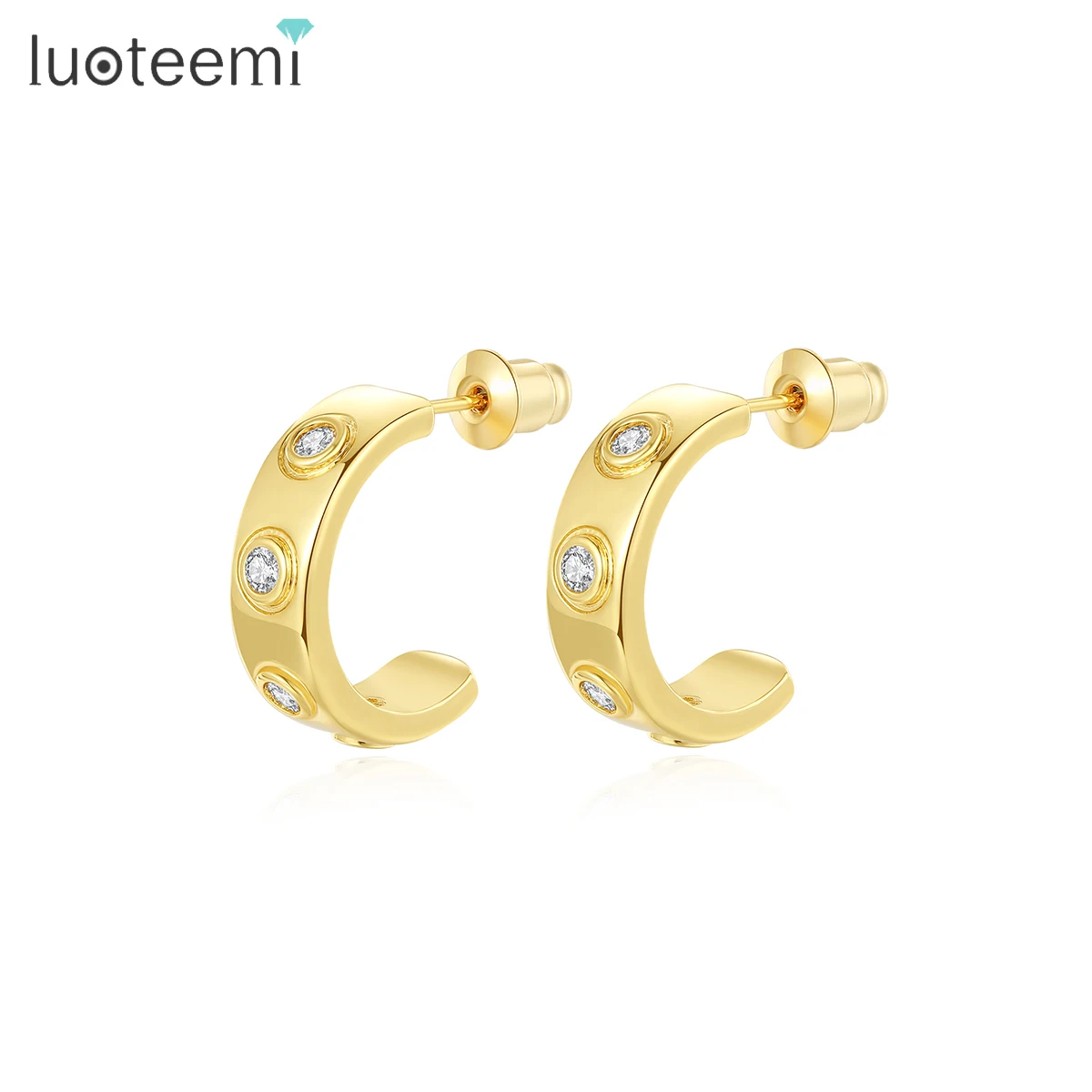 

LUOTEEMI Woman Fashion Cute Earing Modern Summer Tiny Clip Hot Sale Vintage New Geometric Gold Hoop Earrings