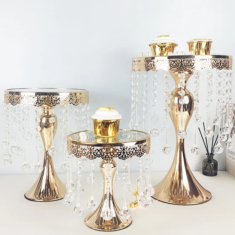 

Deluxe Crystal Mirror Cake Stand Party Dessert Display Tray Wedding Cake Stand Electroplated Glass Cake Stand, Gold