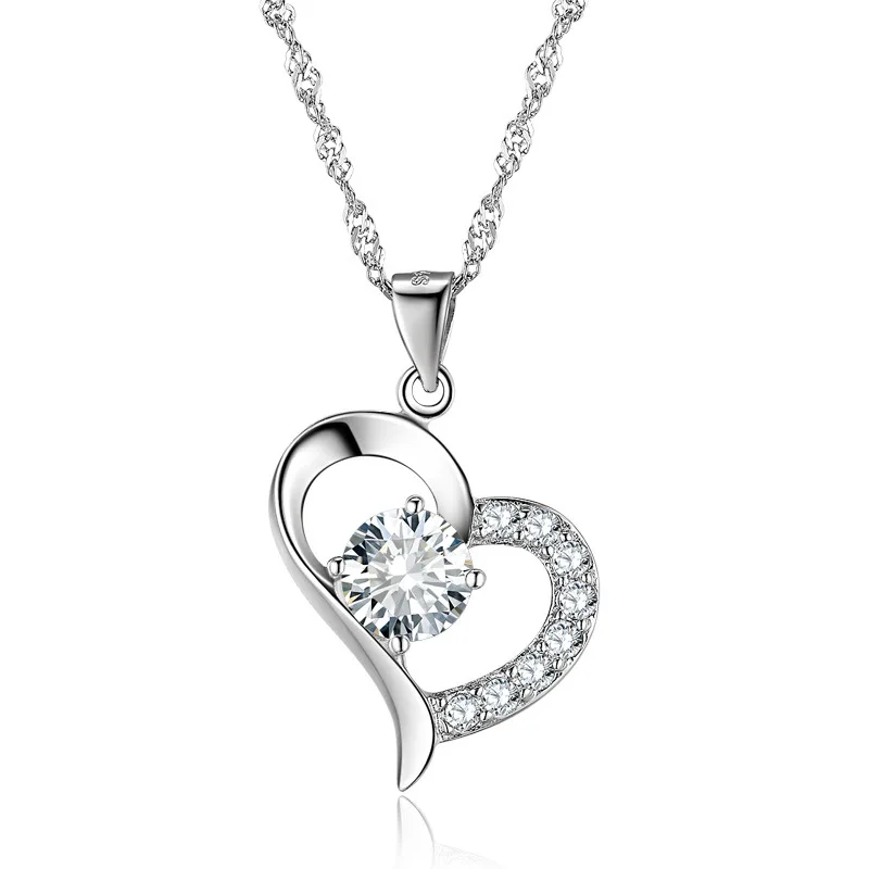 

925 Silver Crystal Heart Shape Lover Heart Pendant Cz heart pendant for woman wedding gift and birthday gift silver necklace