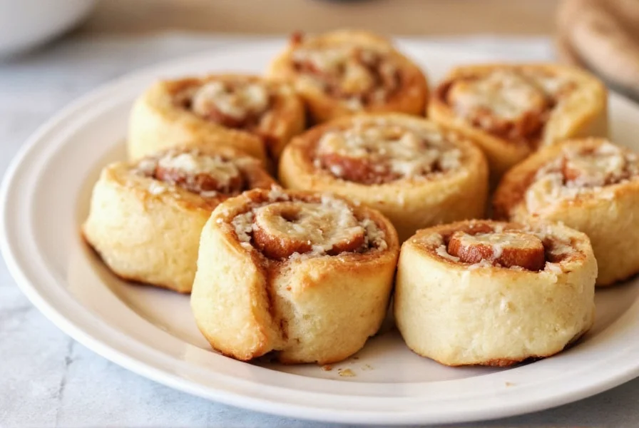 Finished homemade cinnamon rolls with cream cheese frosting showing perfect swirl pattern and golden brown color