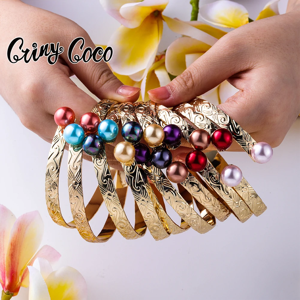 

Cring CoCo Gold Plated Copper Polynesian Bangles Brown Pearl Samoan-Bracelets Hawaiian Jewelry Wholesale, Gold plated color