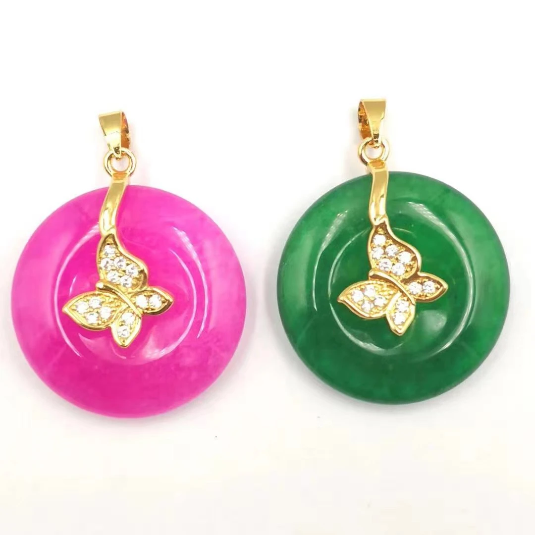 

Jialin Jewelry Best selling Green agate pink jade round pendant women necklace charm Jewelry