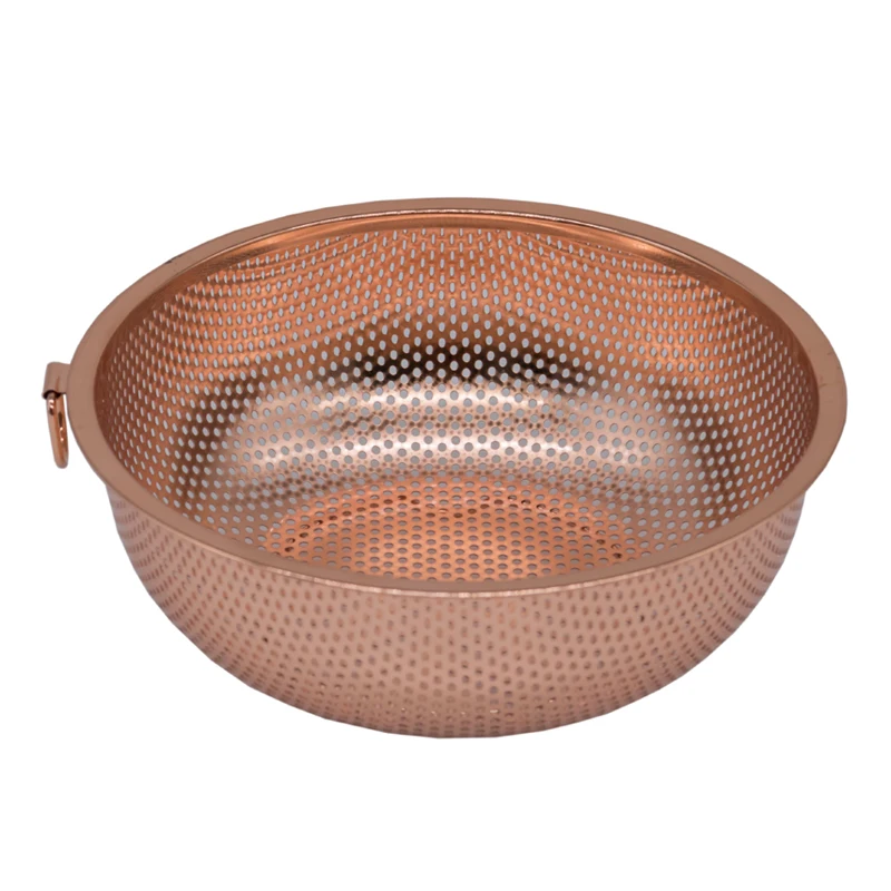 

Rose Gold-plated Middle East Style Stainless Steel Colander Fruit Basket With Double Handles