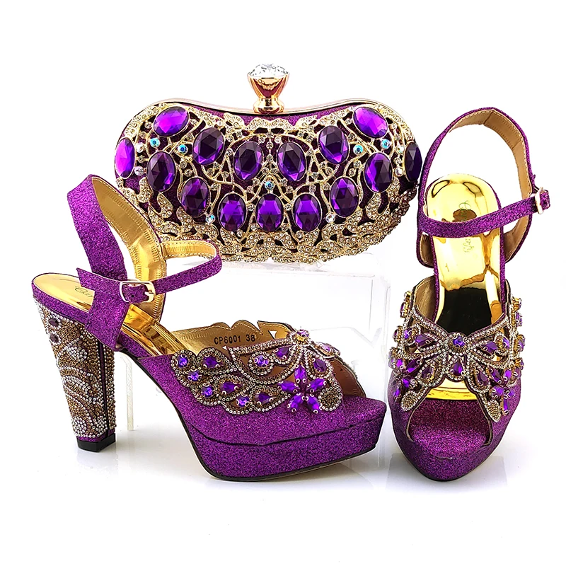 

Hot selling african ladies pu leather shoes and bags set for woman
