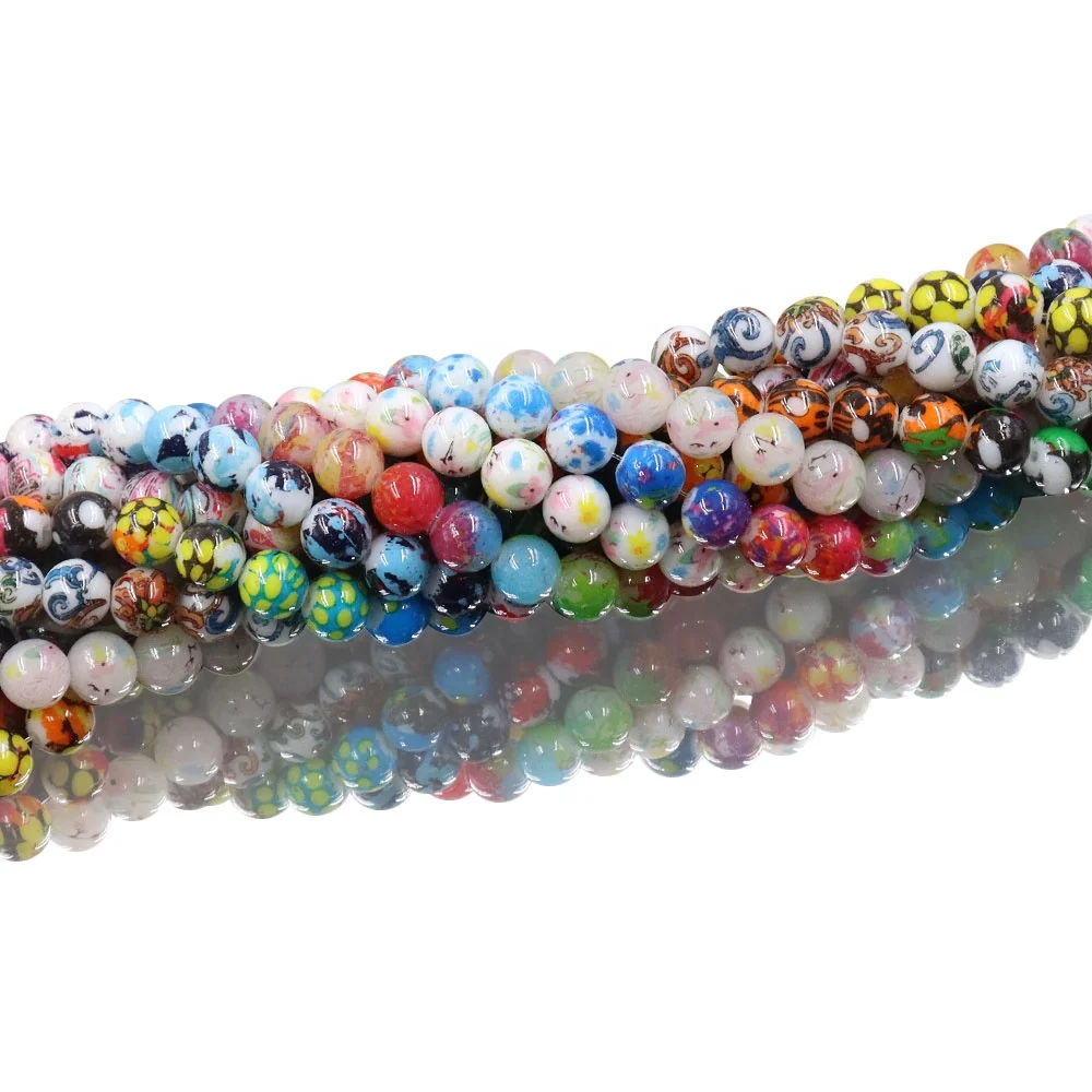 

New Arrival  Round Pattern Assorted Colorful Picture Painting Glass Beads For Jewelry Making, As picture