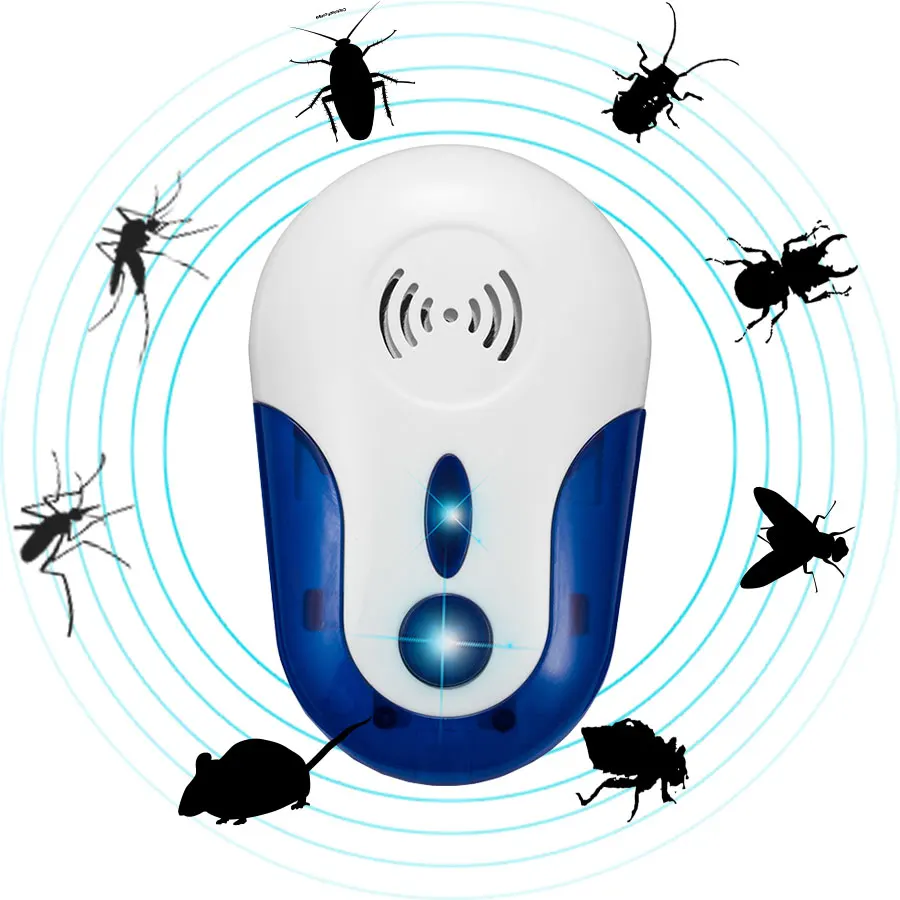 

High Quality Electric Pest Repeller Indoor Bug Control Device Ultrasonic Pest Repeller, White + blue