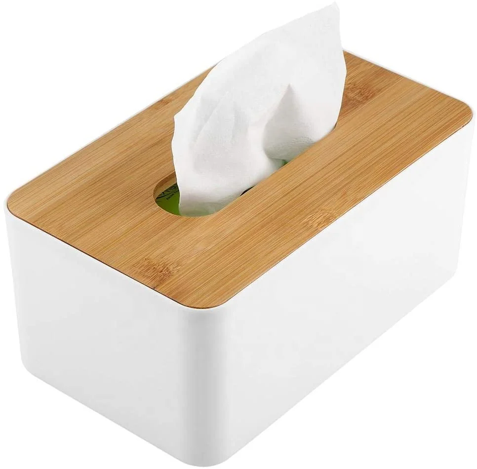 

Bamboo cover Facial Tissue Box Holder Napkin Case, As picture