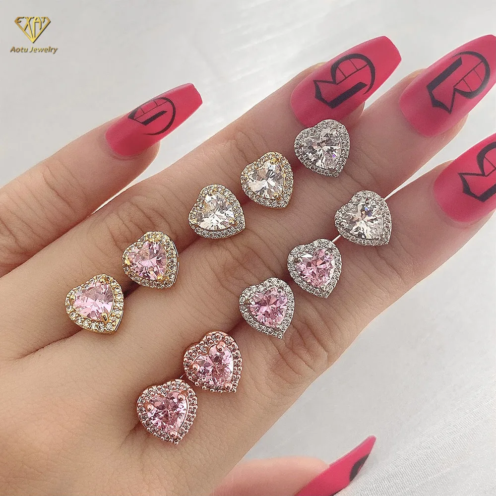 

Heart diamond earings stud brincos silver earings for women 2021, White,pink