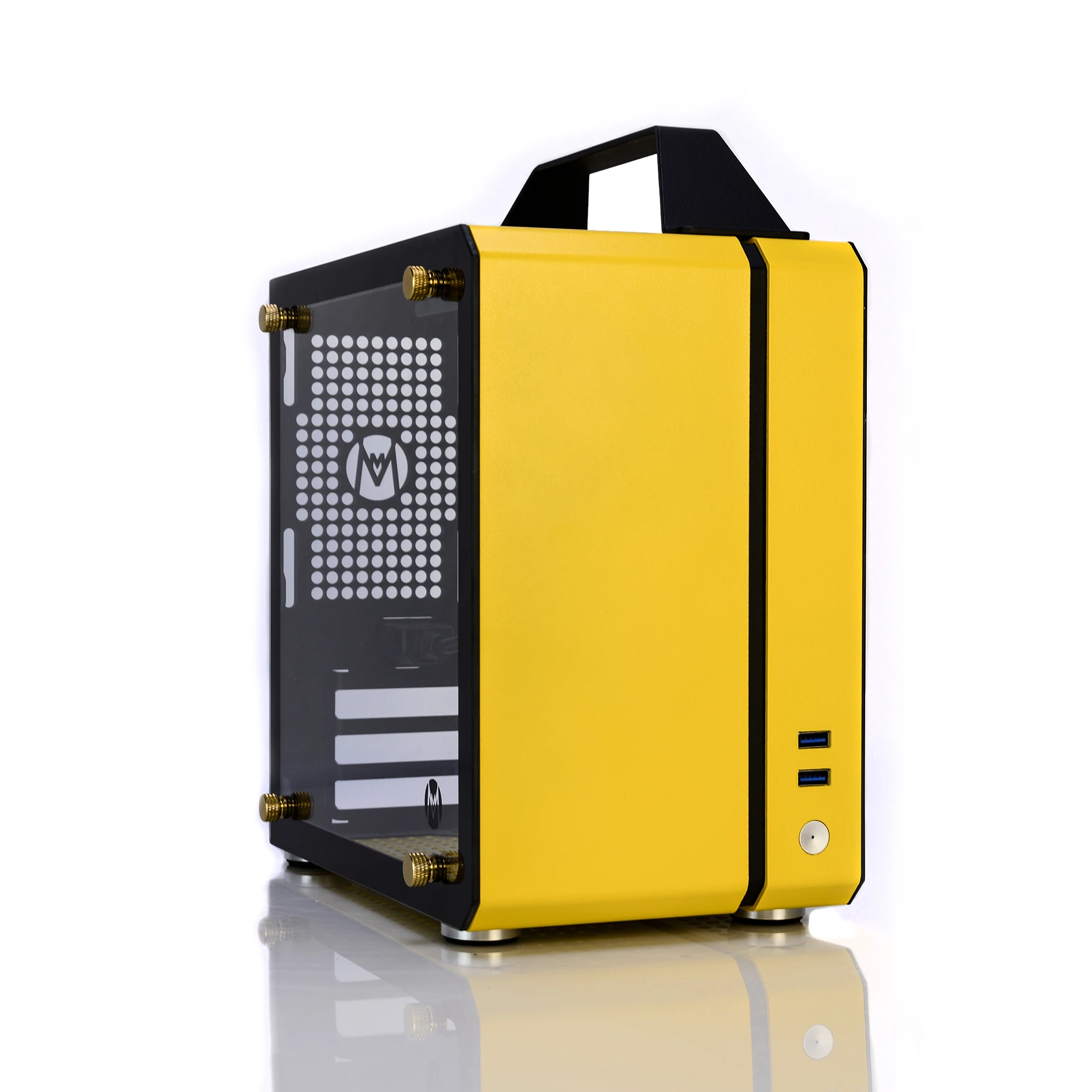 

Itx Computer case PC Mini Gaming Computer case Custom Case Desktop Computer Chassis Industrial USB Copper Customized, Yellow