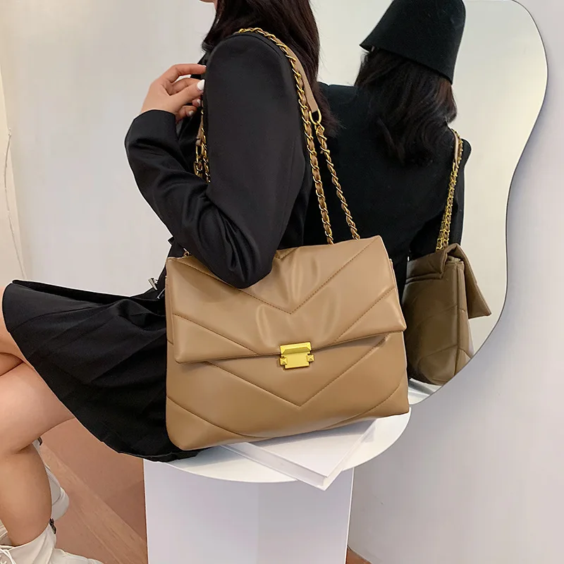 

Fashionable Women Pu Leather Handbag Retro Solid Color Hasp Tote Bag