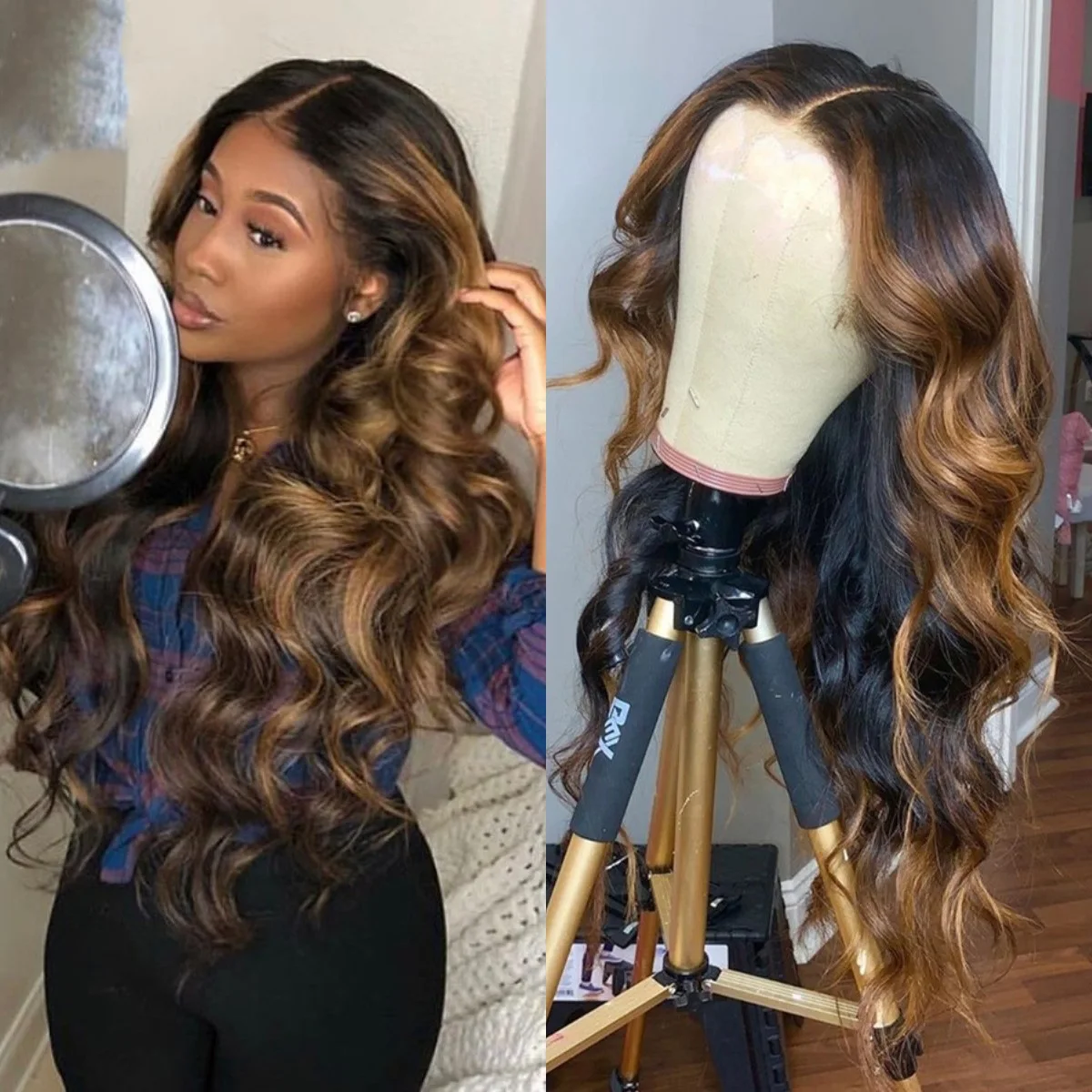 

Private Label Hot Sale In Amazon Body Wave Synthetic Hair Wigs For Black Women Highlight Long Synthetic Hair Wigs