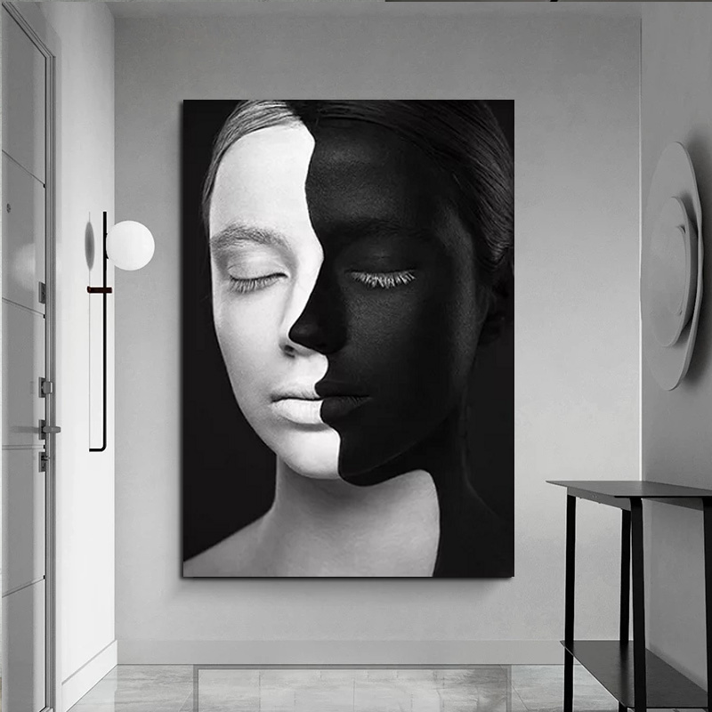 

Hot-selling one fight character painting canvas poster black and white women African black wall art room decoration frameless