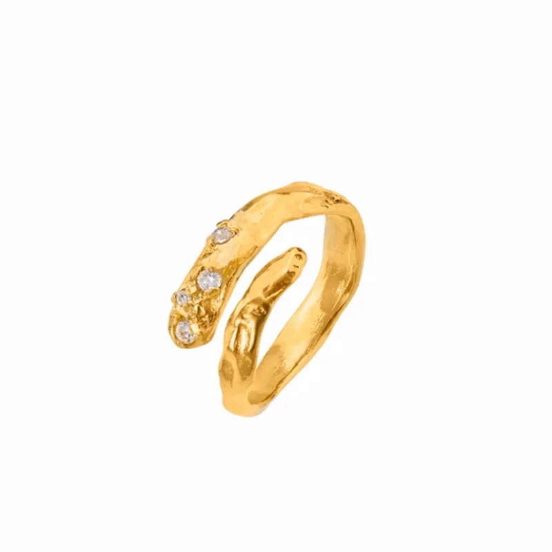

INS Bezel setting Rhinestone diamonds real gold plated brass resizable ring
