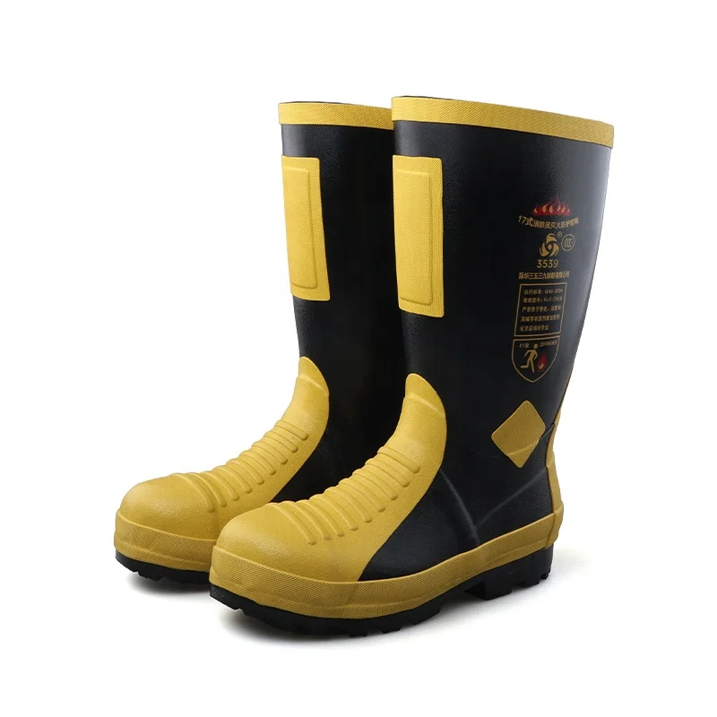 

3539 Factory fire resistant safety boots fire proof rubber boot with steel cap, Black+yellow