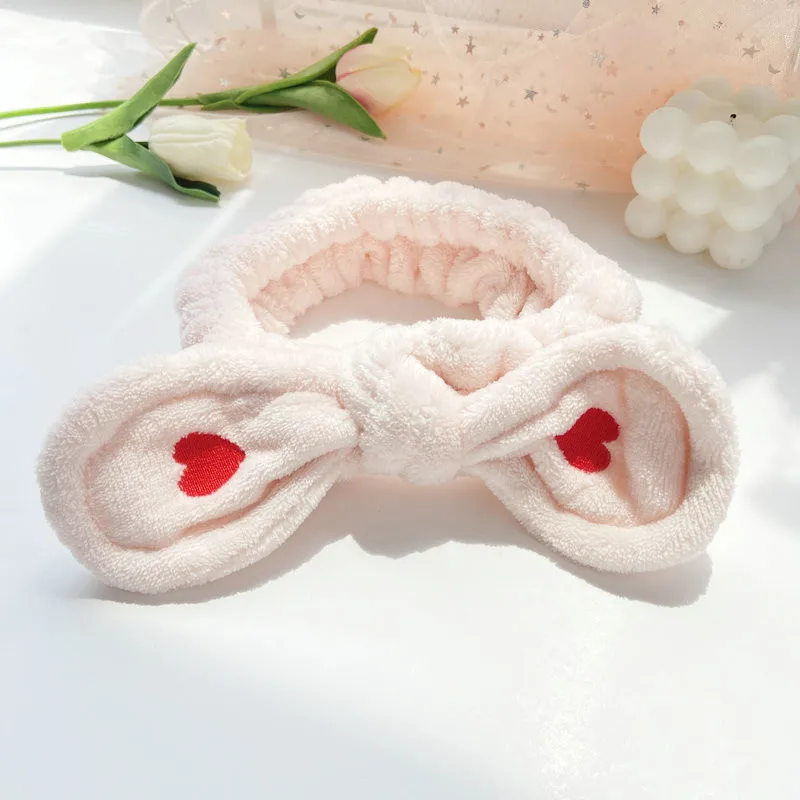 

Cute Soft Coral Fleece Cartoon Rabbit Ears Bow Headband Girl Wash Face Make Up Hair Band Accessories, Coilorful