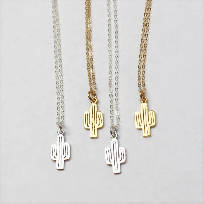 

Stainless Steel Charms Pendant Necklace Dainty Gold Plated Cactus Jewelry Necklace