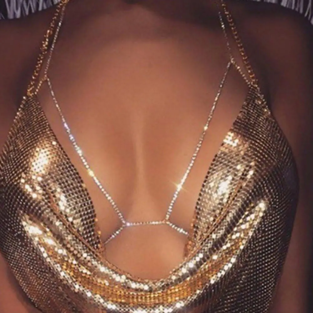 

Body Chain Jewelry Sexy Trendy Luxury Rhinestone Bikini Nipple Rings Waist Chains, Gold, silver
