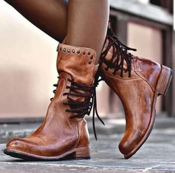 womens boots lace up low heel