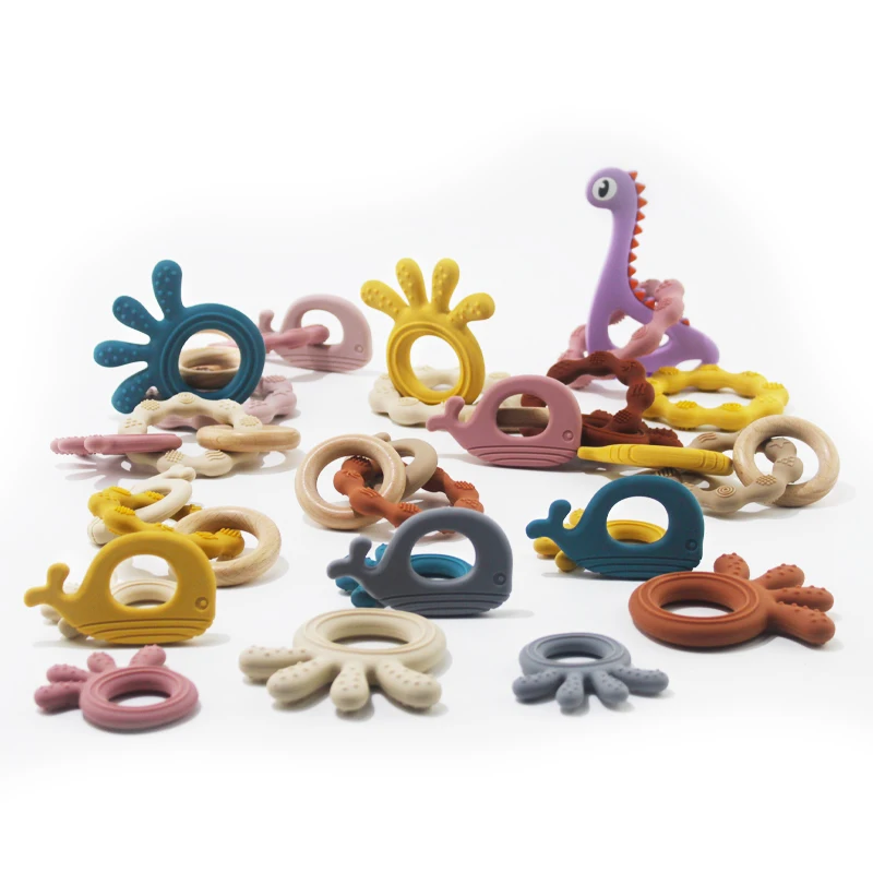 

Factory-Direct Selling Non-Toxic New Arrival Wholesale Kids 100% Food Grade BPA Free silicone wooden teethers baby toys teething