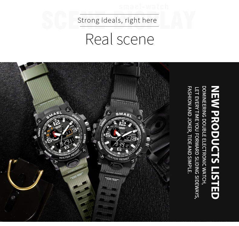 SMAEL 1545D relojes hombre Top Cool Black Analog Digital Boy Brand Wrist Watch Shockproof Watches For Men Luxury