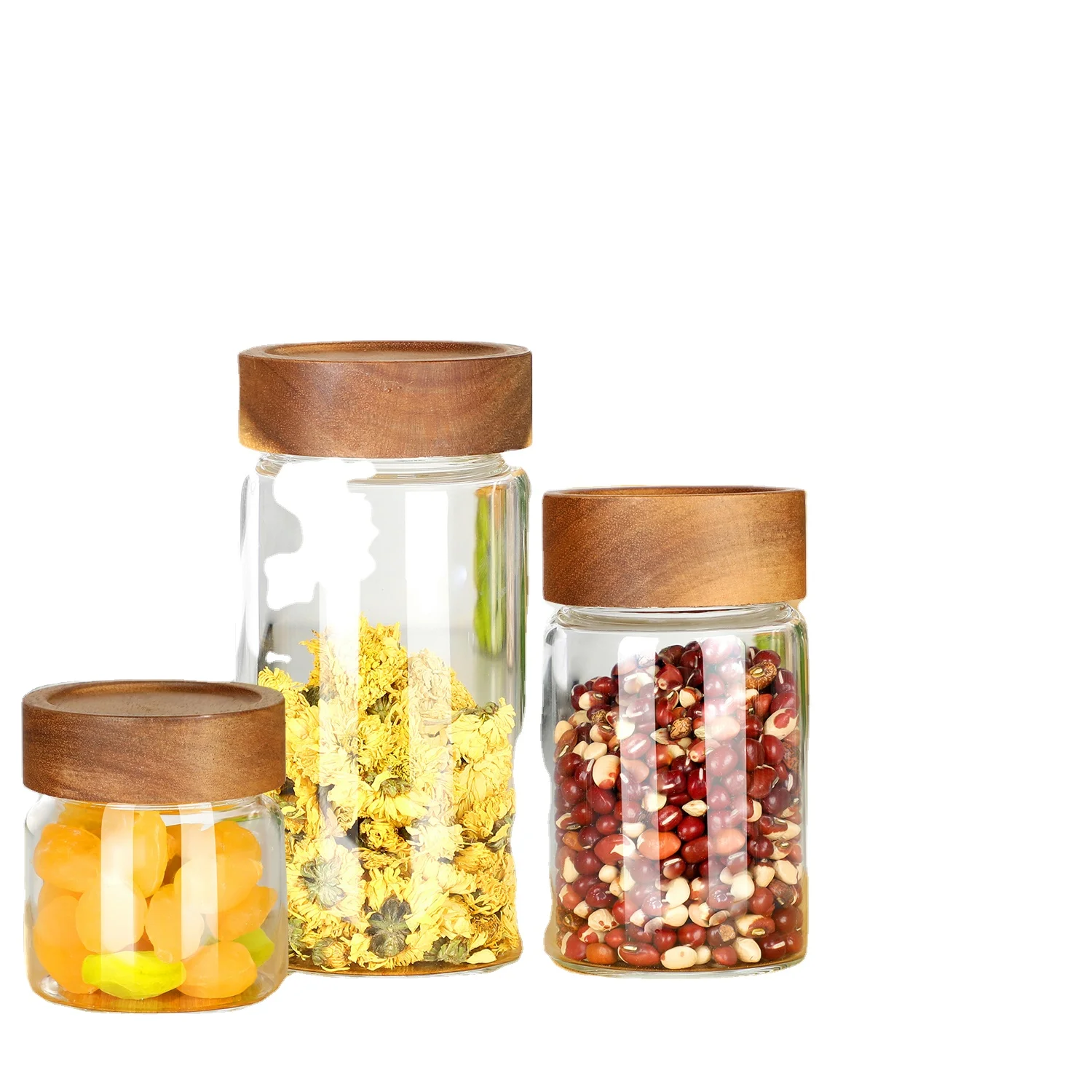 

D80 550ml High borosilicate glass jar in bulk with wood lid for coffee nut candy honey