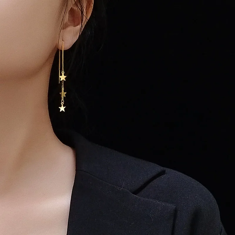 

Shangjie OEM aretes Fashion Women Earrings Danity Stainless Steel Earrings Jewelry Gold Plated Long Drop Star Earrings