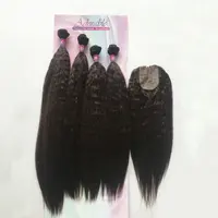 

afro kinky curly hair weaving full hair pack with free closure,yaki straight synthetic hair extensions wet wavy 4pcs 20"22"24"
