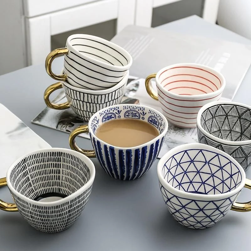 

Hight Quality Porcelain Coffee Mugs Under Glazed Creative Irregular Handmade Ceramic Coffee Mug With Gold, As picture shows