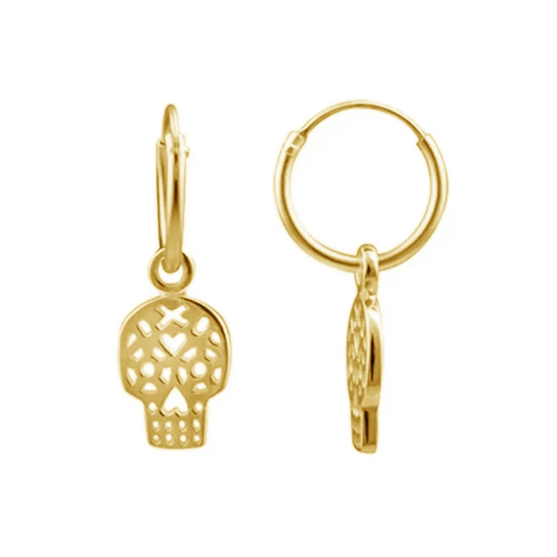 

Forewe 925 sterling silver hoop earrings for women 18K gold plated earrings jewelry Sugar Skull Hoop Earrings