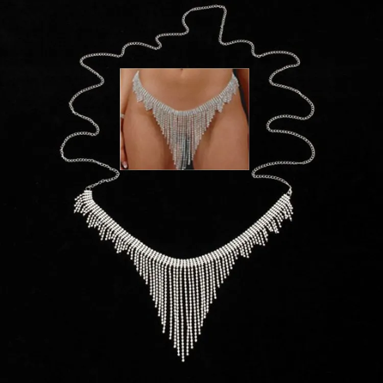 

Wholesale Fashion Belly Crystal Waist Chain Sexy Bikini Beach Body Chain (KW087), Silver