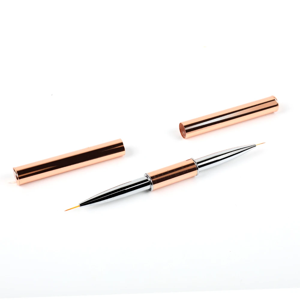 

2021 New Arrival Nylon Hair Rose Gold Metal Handle Double End Liner Nail Art Brush, All color is available