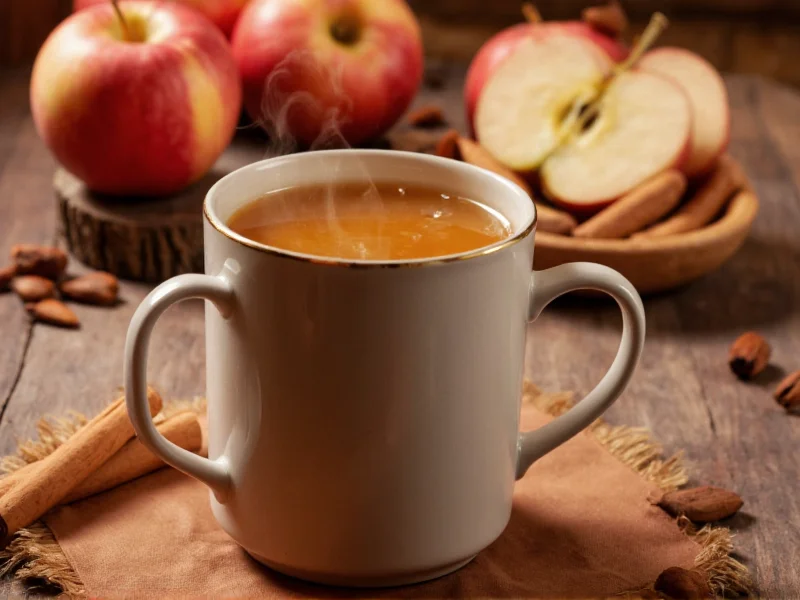 Steaming mug of homemade apple cider with cinnamon garnish