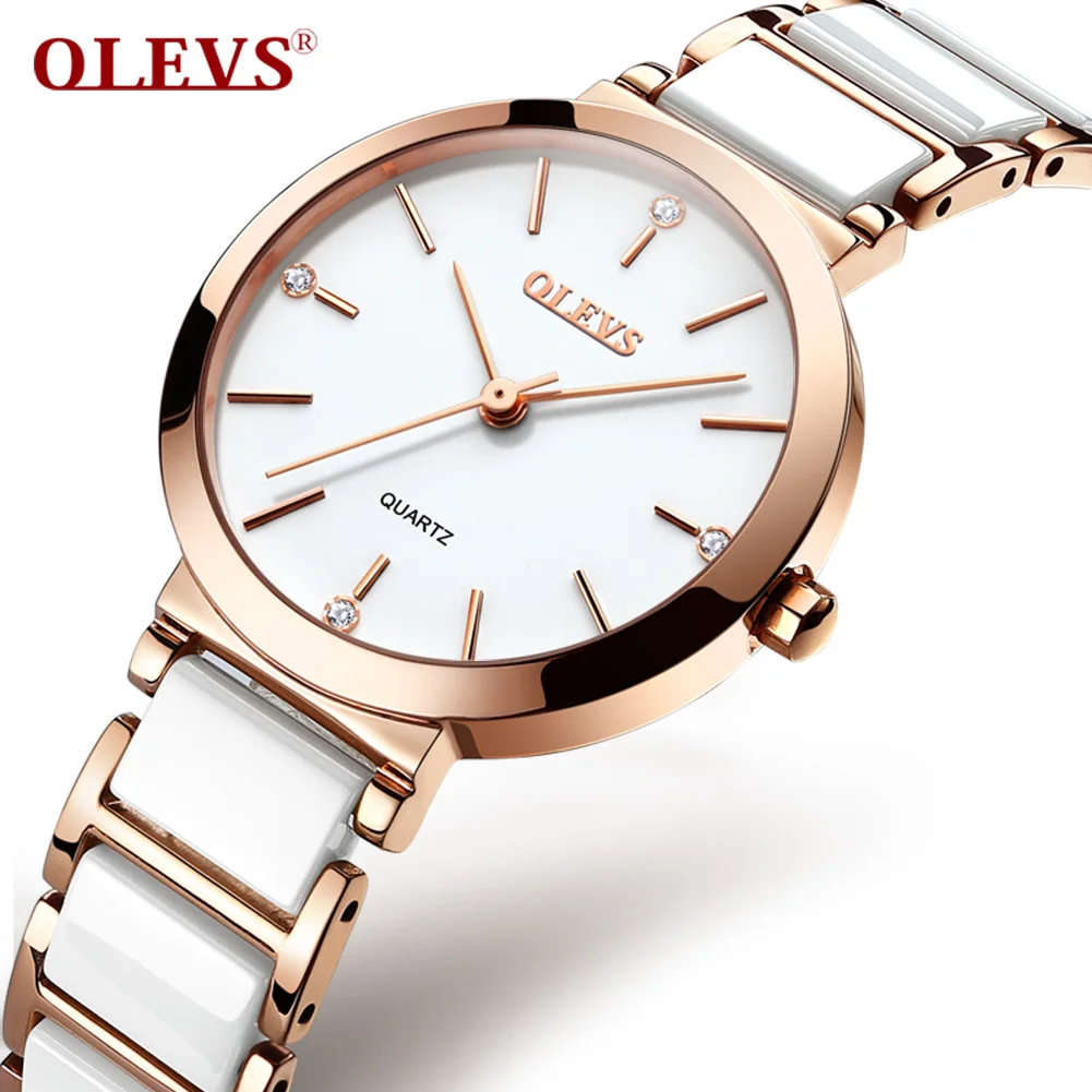 

2022 New Stylish Girls White Sport Watch Fashion Luxury Brand Gold Quartz Ladies Ceramics Bracelet Classic Women Wrist Watch