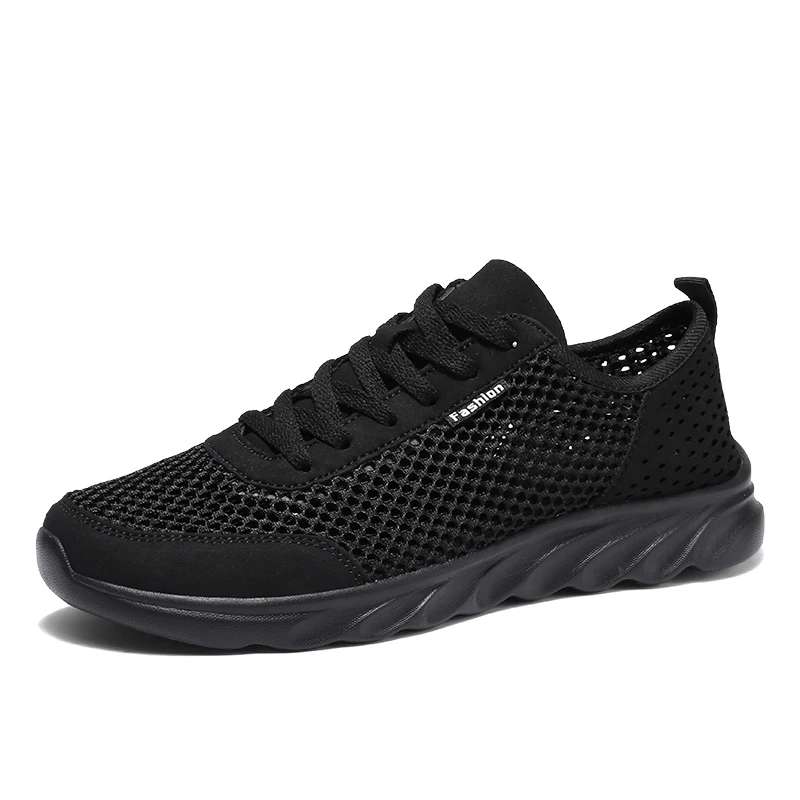 

YZ Summer Black Hollow coarse mesh lightweight breathable casual walking shoes for men