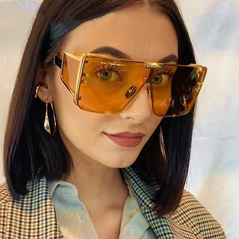 

2A53 Newest Fashion Oversized Sunglasses 2021 Sexy Cool One Piece Square Sunglasses Custom, As shown