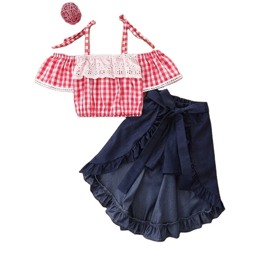 

Baby Girl Clothing Sets sleeveless Tops Bowknot Skirts Summer Party Clothes Set for Child 1-6T