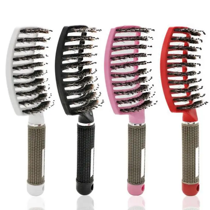 Customized Wave Hair Brushes Natural Boar Bristle Vent Brush Professional Detangling Hair Brush, Pink,red,black,white,gold