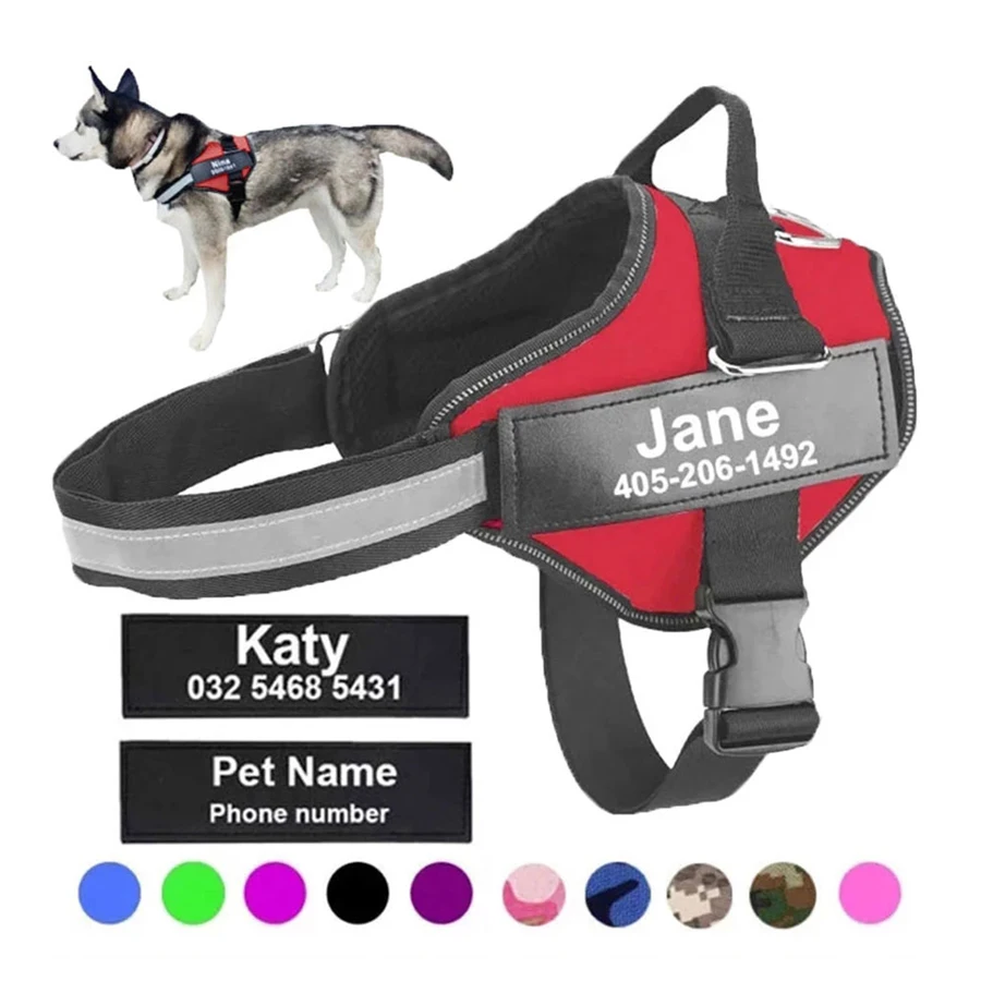 

Joyfamily ID Custom Patch Dog Harness Reflective Breathable Adjustable Pet Harness For Dog Vest, As picture